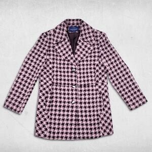 VTG Mackintosh Peacoat Women 14 Pink Houndstooth Wool Timeless Preppy